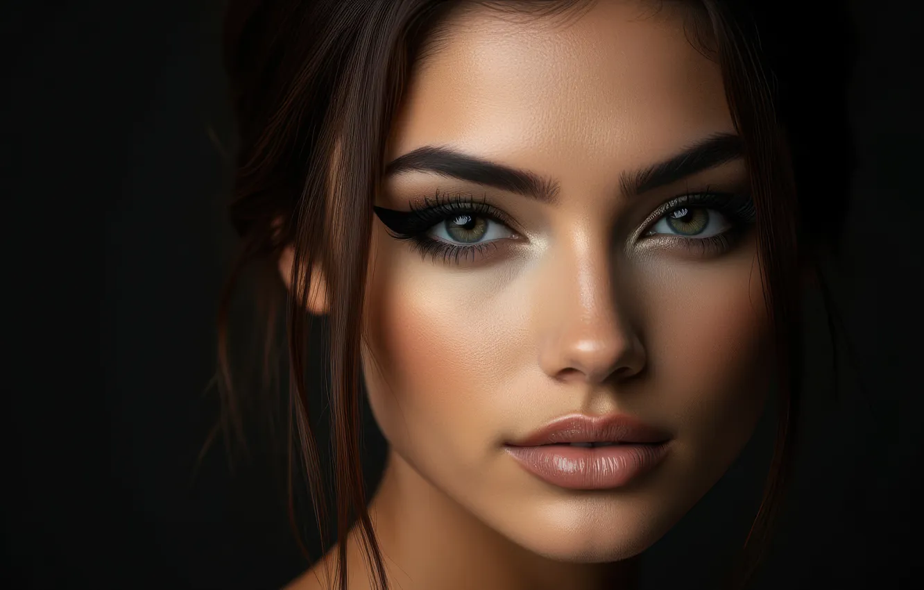 Photo wallpaper look, girl, face, eyelashes, smile, arrows, portrait, makeup