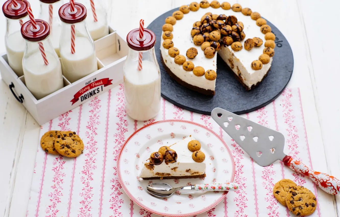 Photo wallpaper chocolate, milk, cookies, cake, souffle