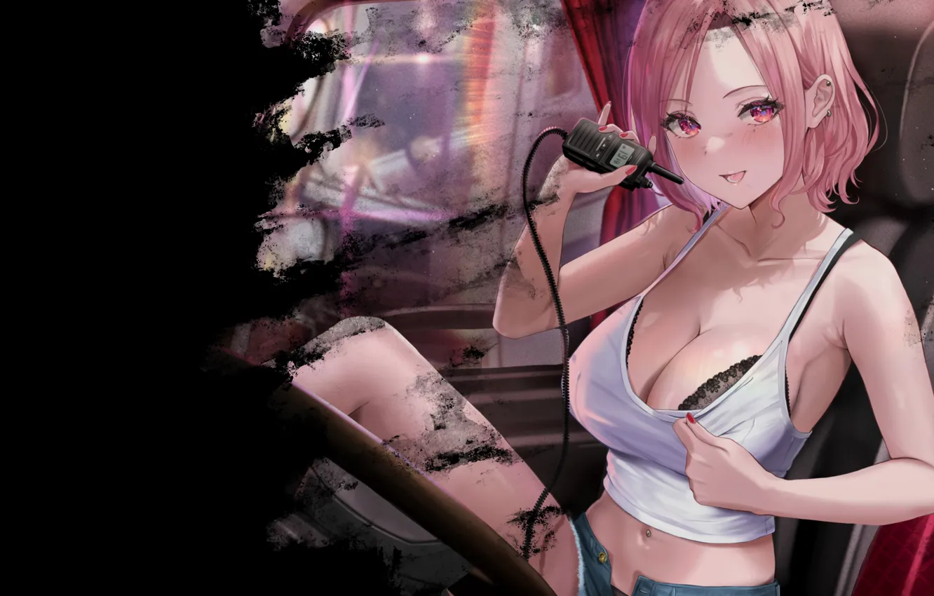 Photo wallpaper car, girl, hot, sexy, boobs, anime, breasts, babe