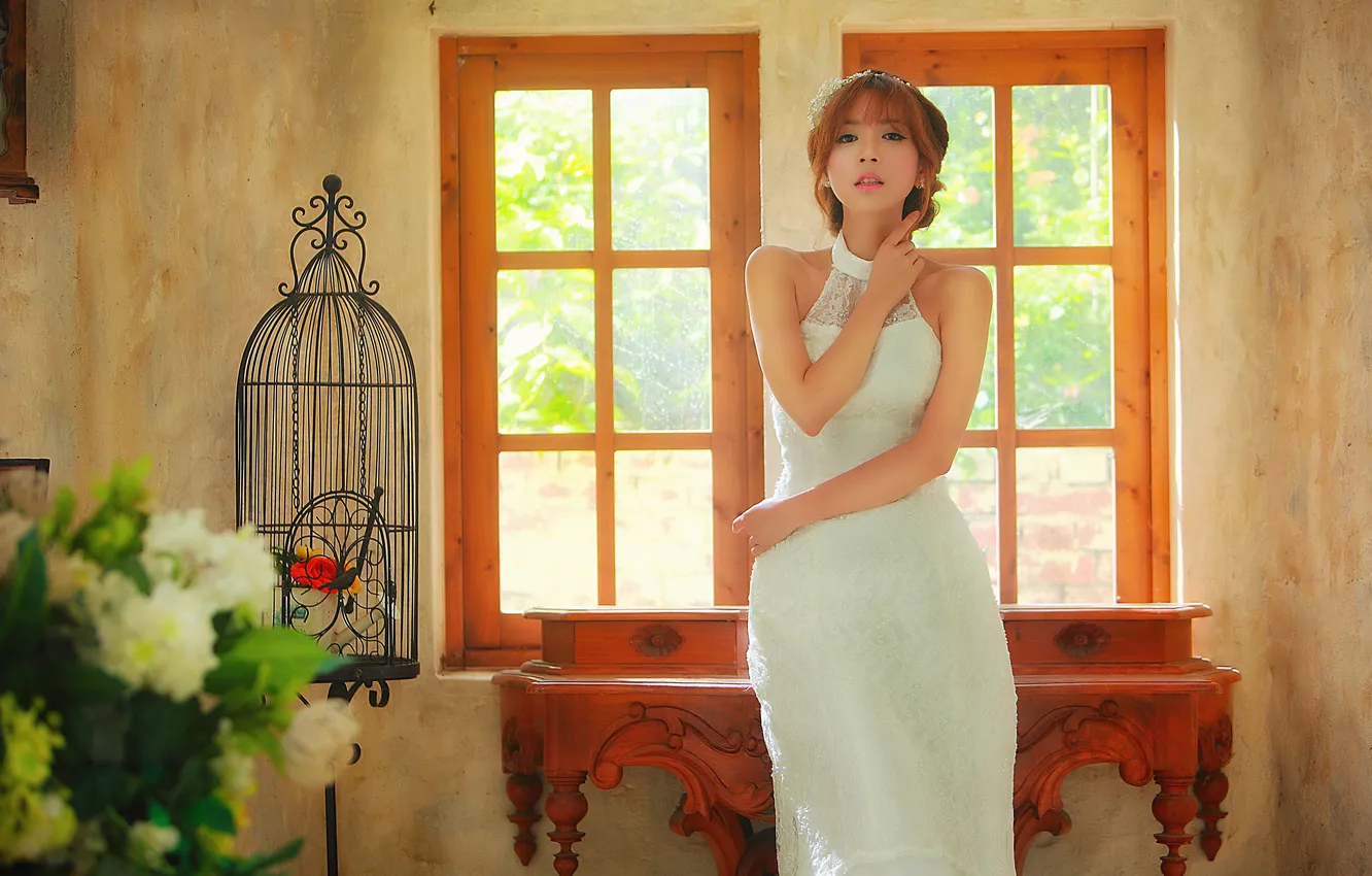 Photo wallpaper summer, girl, face, style, hair, dress, window