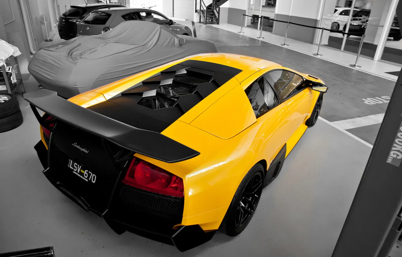 Photo wallpaper yellow, Lamborghini, supercar, supercar, yellow, murcielago, Lamborghini, murciélago