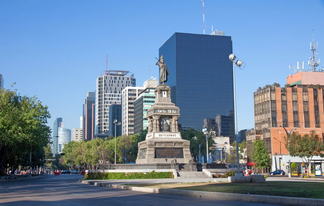 Photo wallpaper road, the sky, the sun, trees, the city, street, home, Mexico