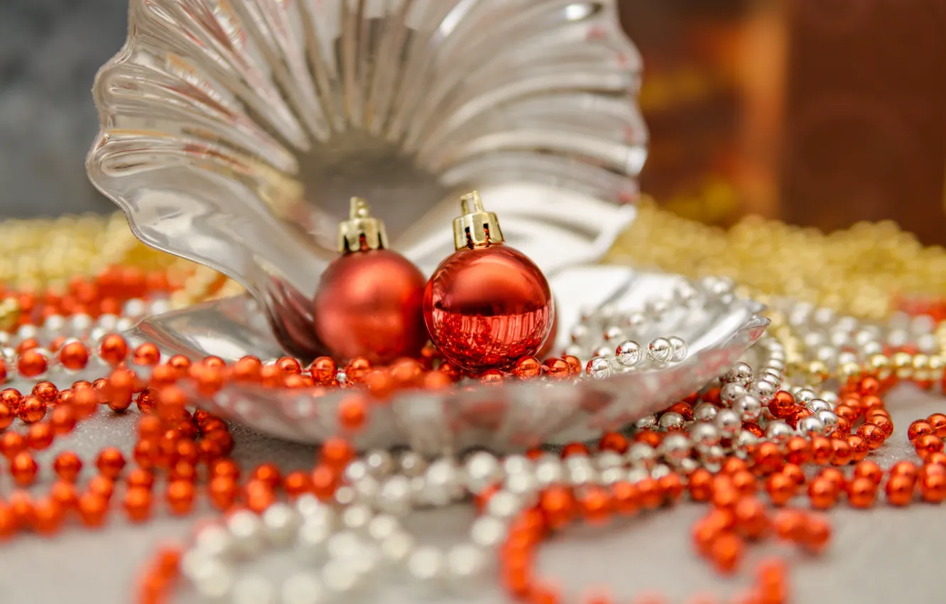 Photo wallpaper balls, holiday, Shine, sink, shell, Christmas, New year, beads
