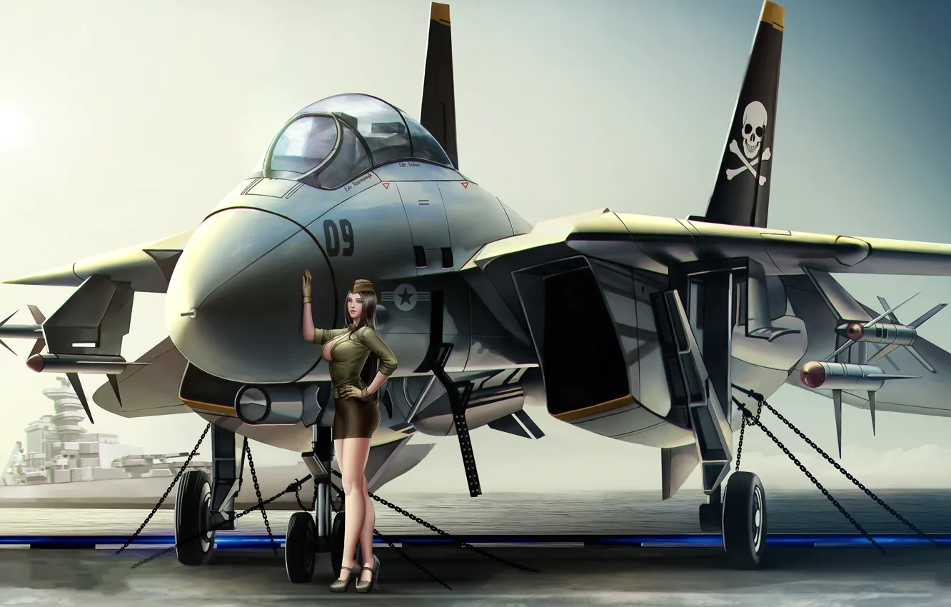 Photo wallpaper girl, army, the plane