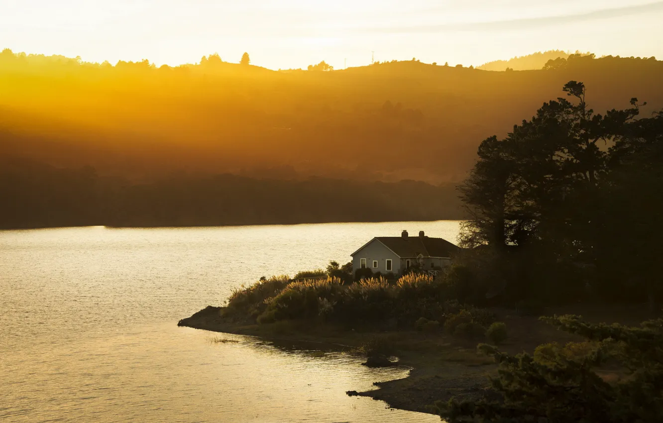 Photo wallpaper light, sunset, California, lake, san mateo