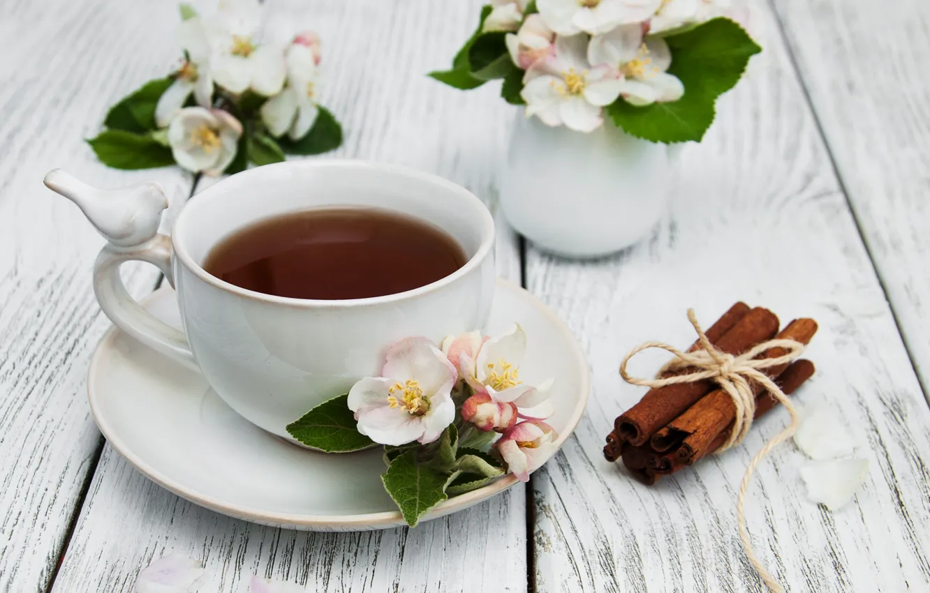 Photo wallpaper flowers, tea, Cup, vase, Olena Rudo