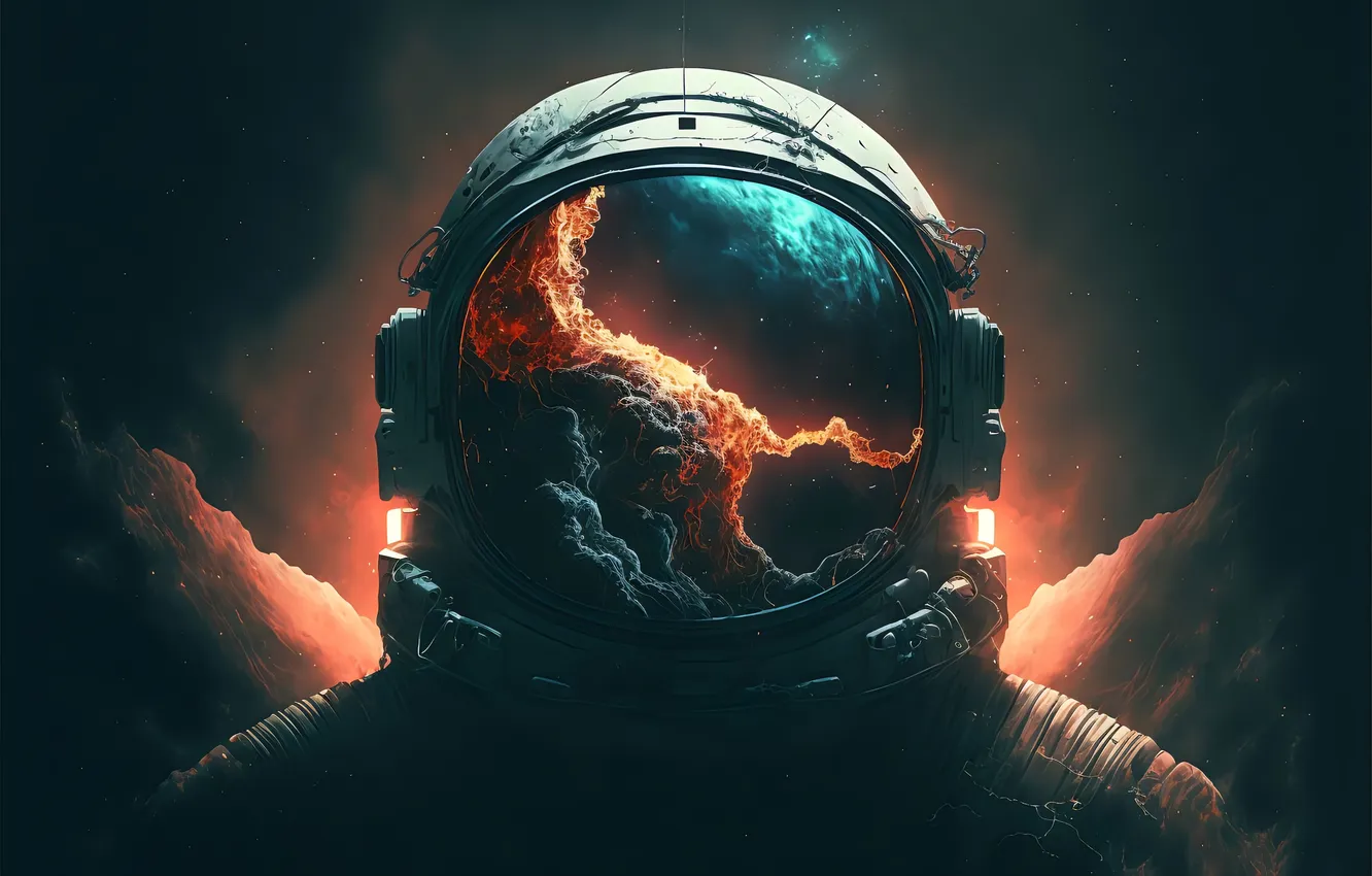 Photo wallpaper space, nebula, stars, digital art, astronaut