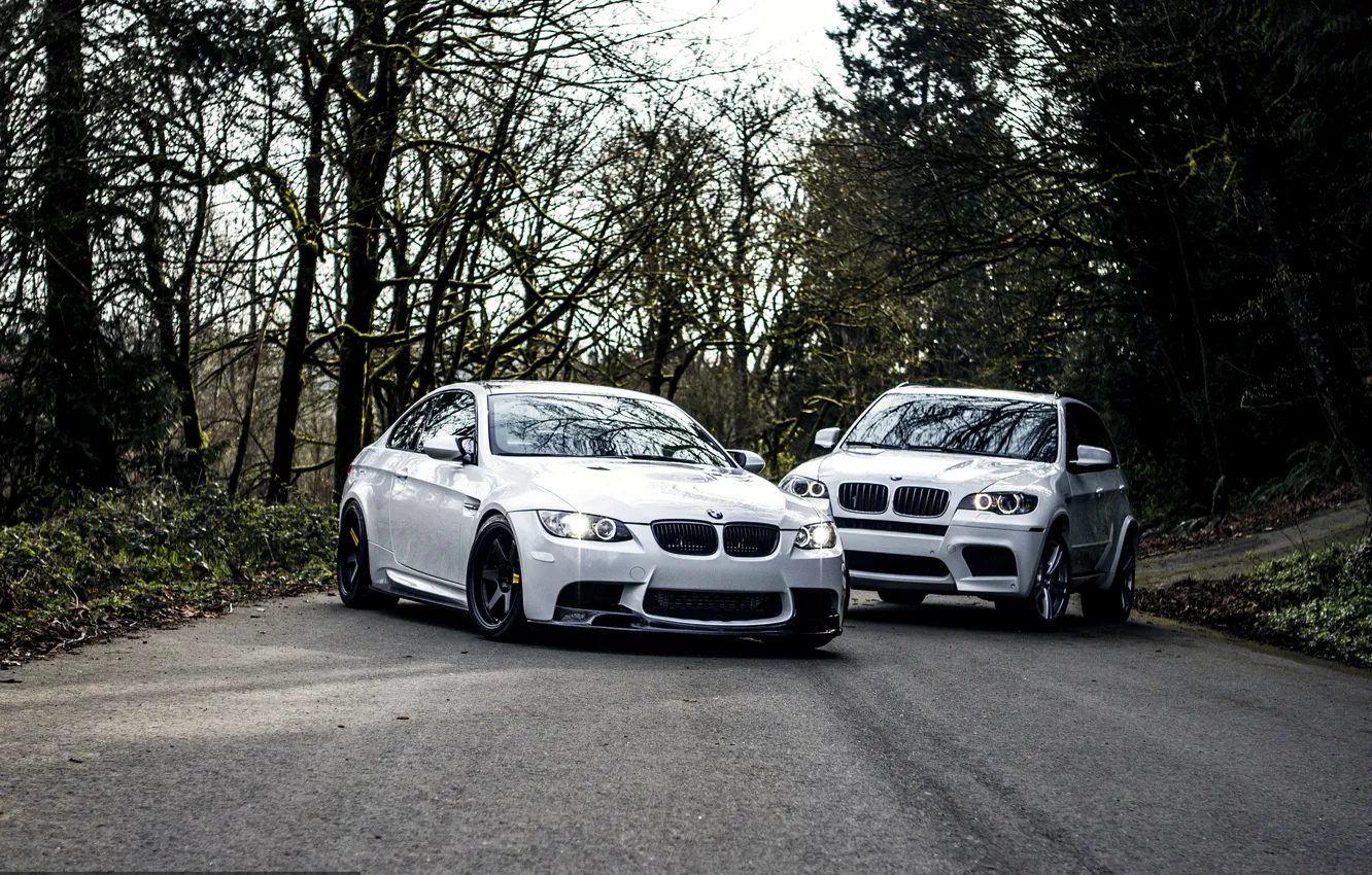 Photo wallpaper road, lights, BMW, BMW, white, white, e92, X5M