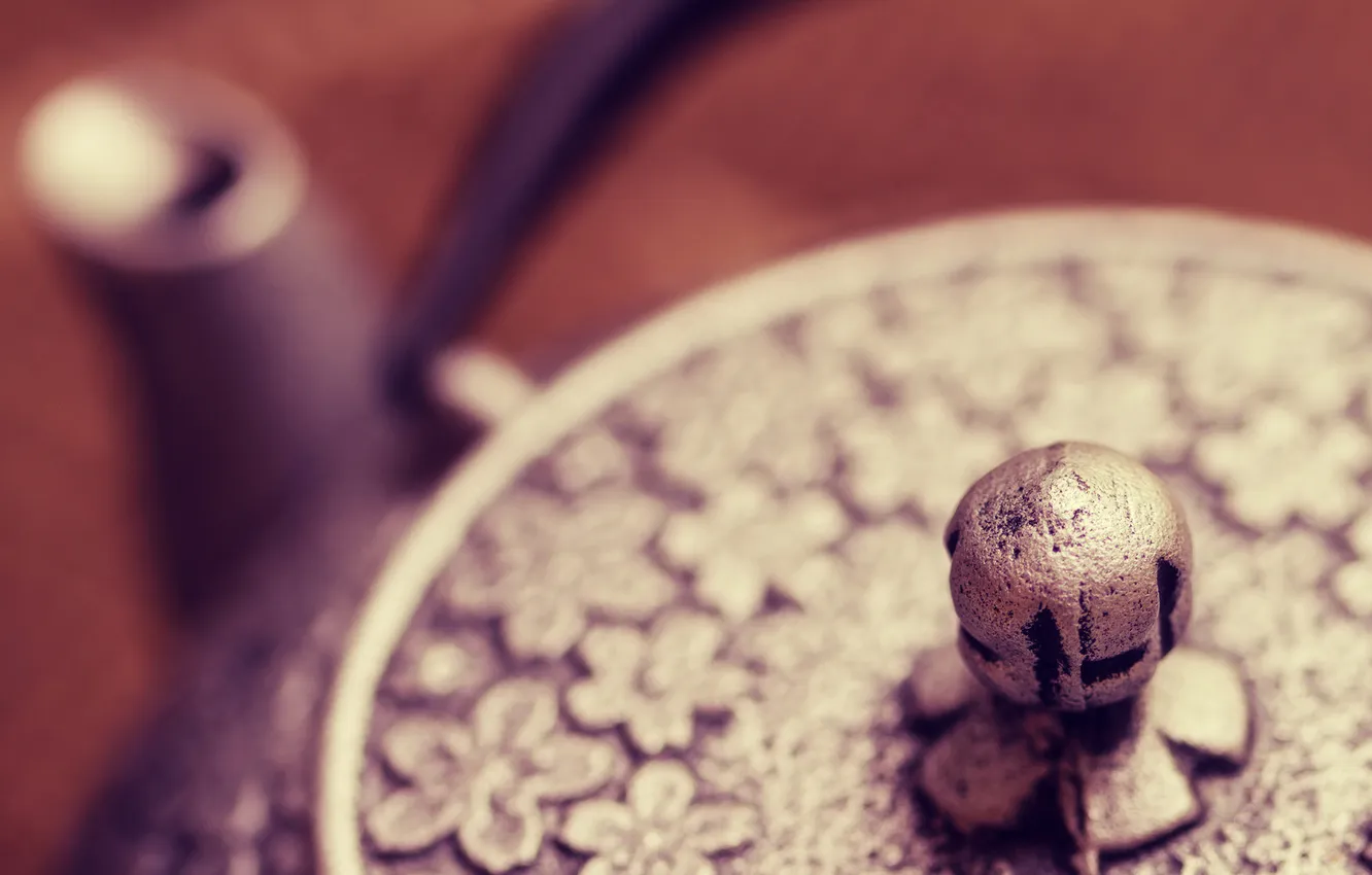 Photo wallpaper flowers, metal, pattern, focus, kettle, cover, flowers, teapot