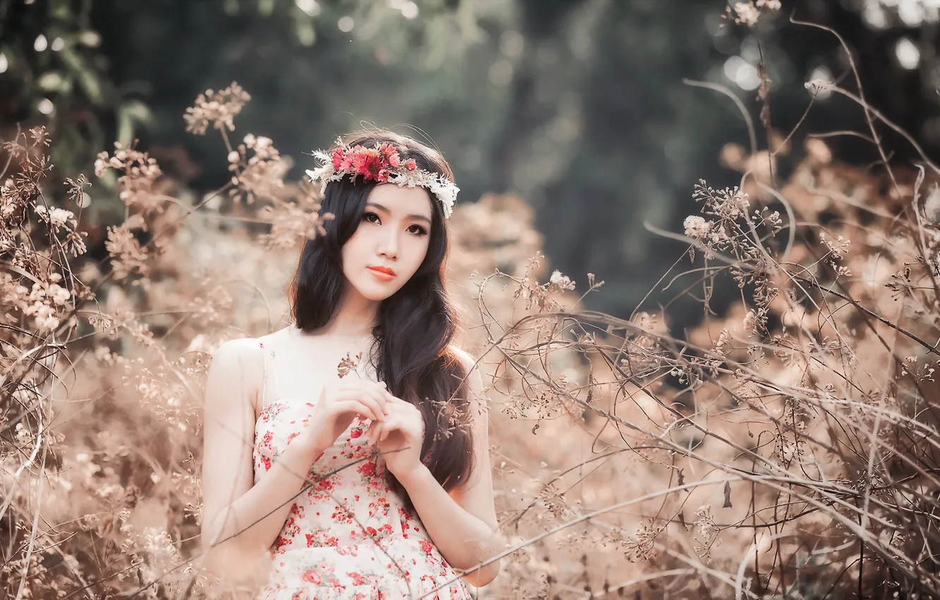 Photo wallpaper look, girl, mood, Asian