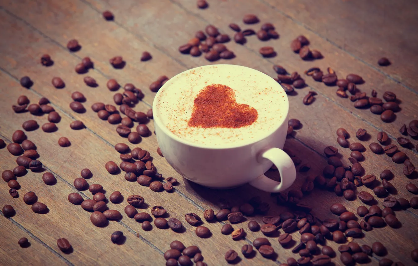 Photo wallpaper love, heart, coffee, milk, Cup, love, heart, cocoa