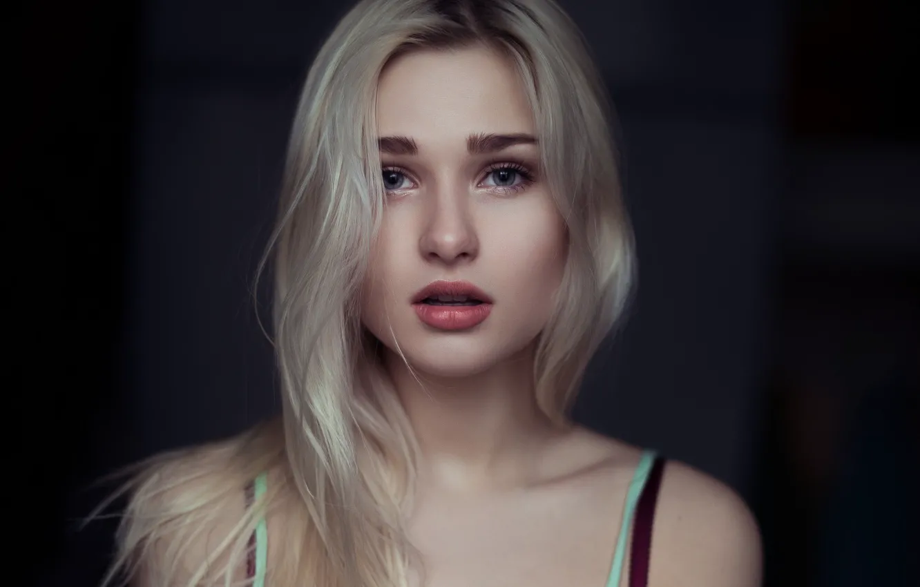 Photo wallpaper look, girl, background, portrait, makeup, hairstyle, blonde, bokeh