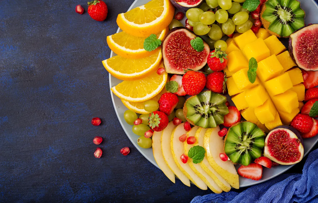 Photo wallpaper berries, orange, colorful, kiwi, strawberry, grapes, summer, fruit