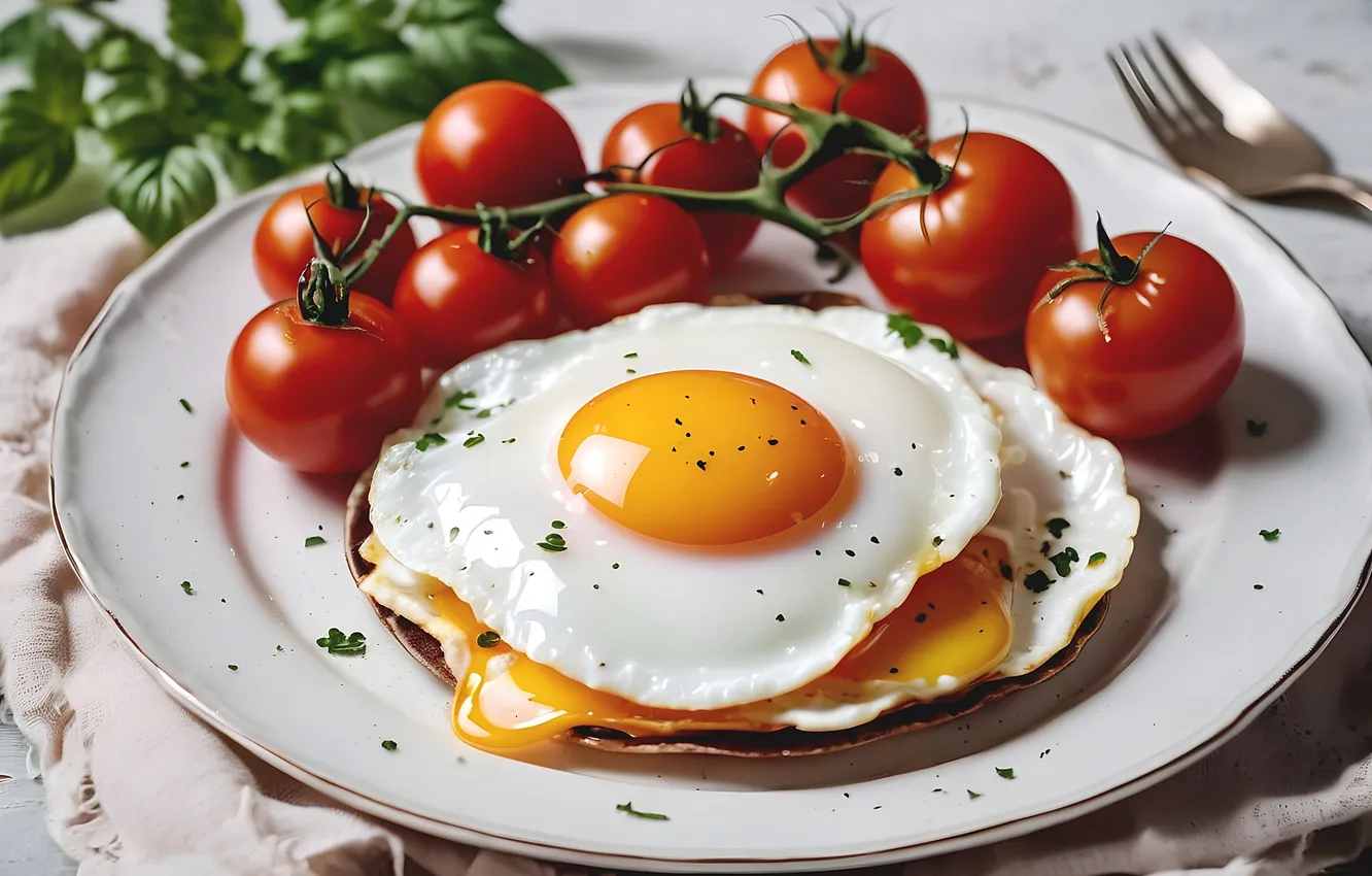 Photo wallpaper eggs, scrambled eggs, tomatoes