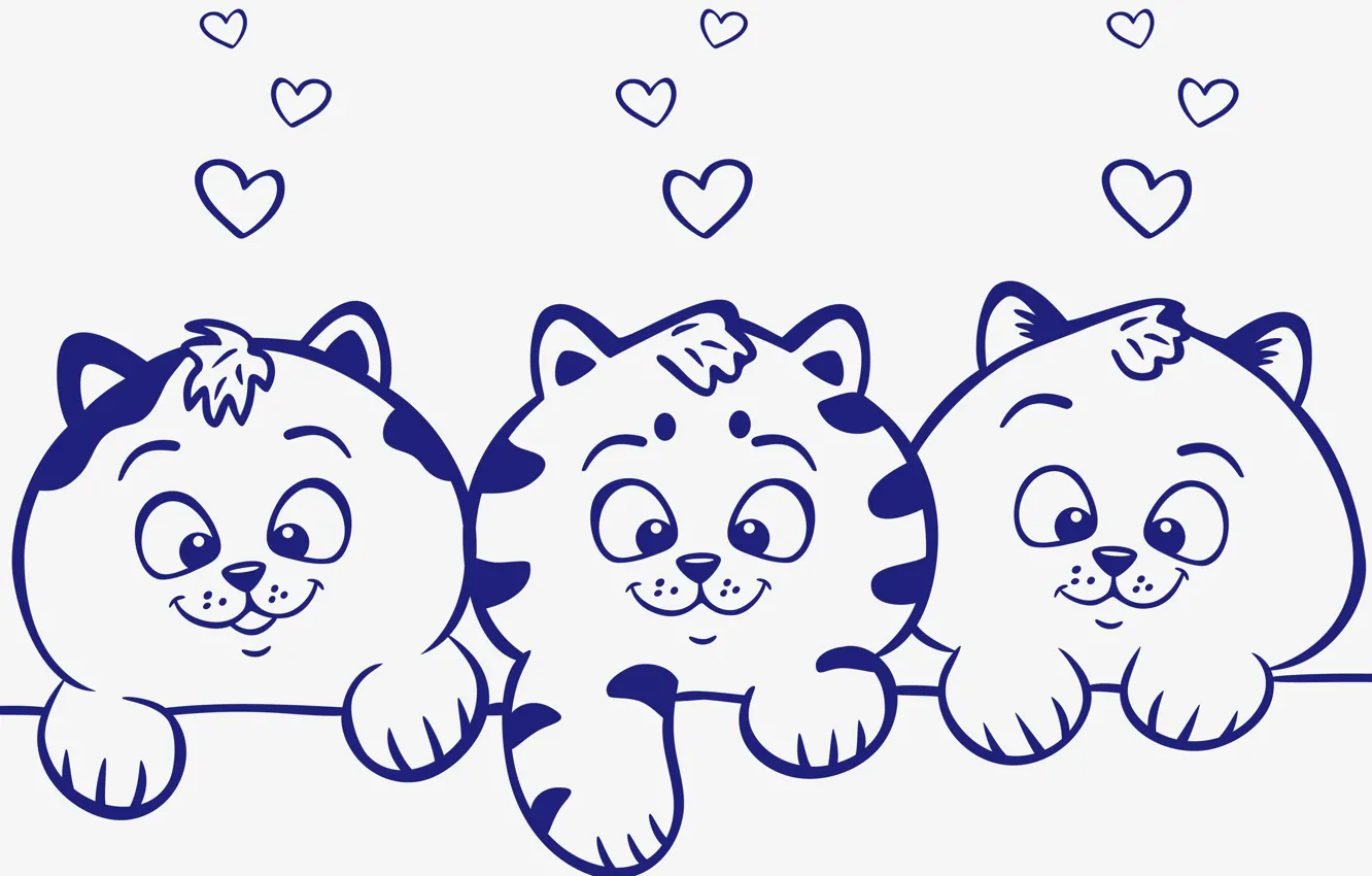 Photo wallpaper look, animal, vector, hearts, kitty