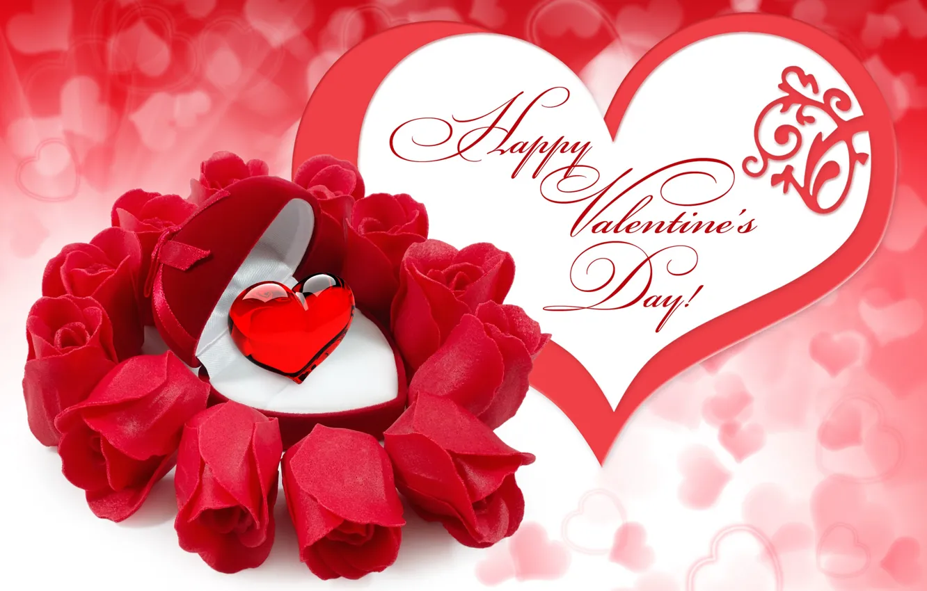 Photo wallpaper love, red, box, gift, heart, roses, case, DENBY VALENTINE'S