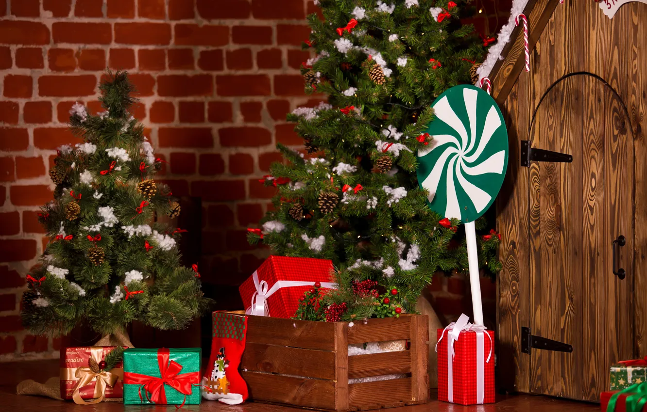 Photo wallpaper holiday, tree, Christmas, gifts, New year