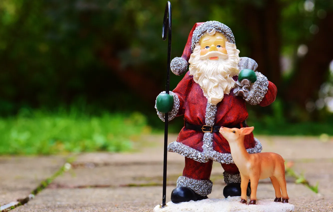 Photo wallpaper grass, nature, background, holiday, toy, new year, Christmas, staff