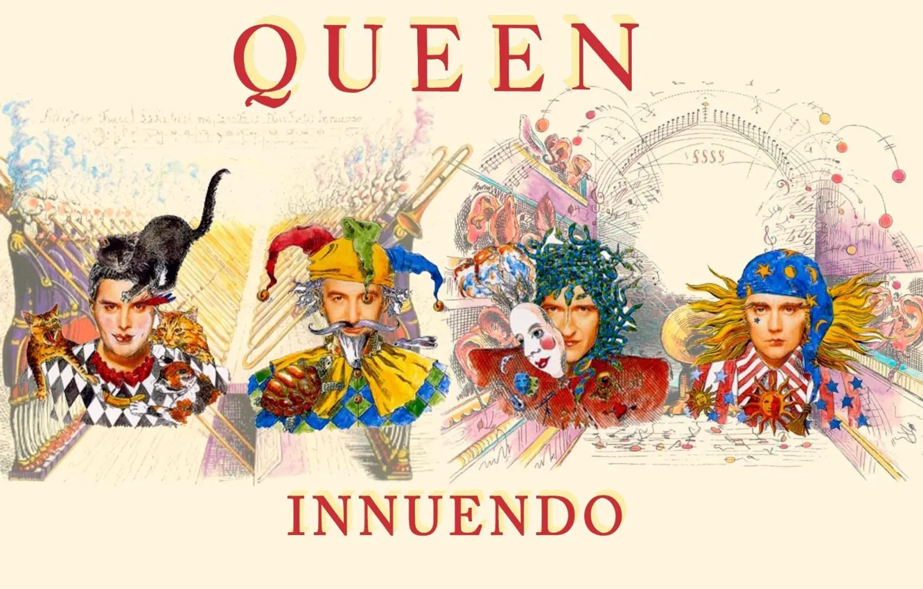 Photo wallpaper Innuendo, Brian May, Freddie Mercury, John Deacon, Roger Taylor, queen