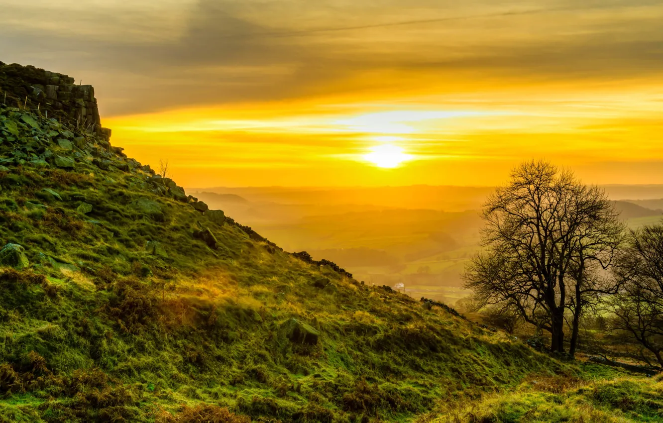 Photo wallpaper the sun, sunset, mountains, HDR, valley, Scotland