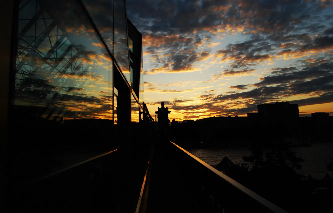 Photo wallpaper sunset, bridge, the evening