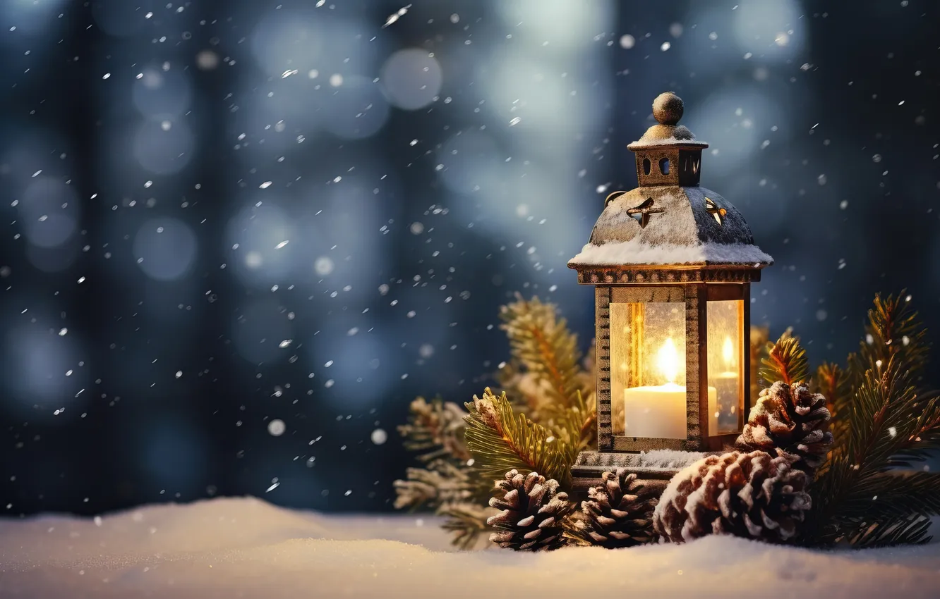 Photo wallpaper winter, snow, night, new year, Christmas, lights, Christmas, night