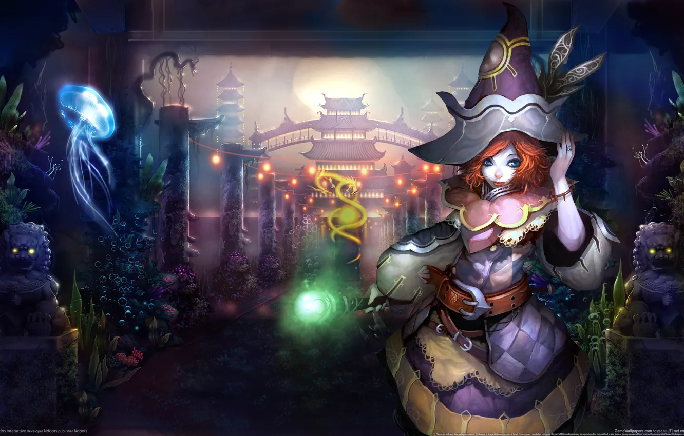 Photo wallpaper road, forest, girl, statue, Palace, game wallpapers, Atlantica Online, Eidos