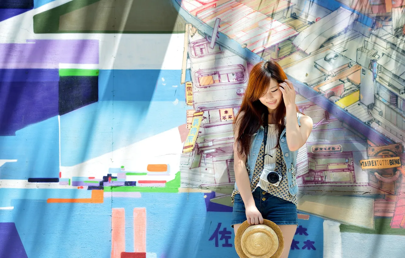 Photo wallpaper girl, background, Asian