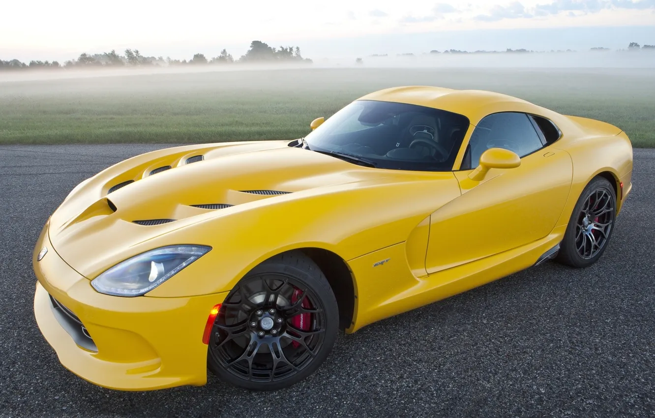Photo wallpaper field, the sky, yellow, fog, Dodge, supercar, drives, Viper