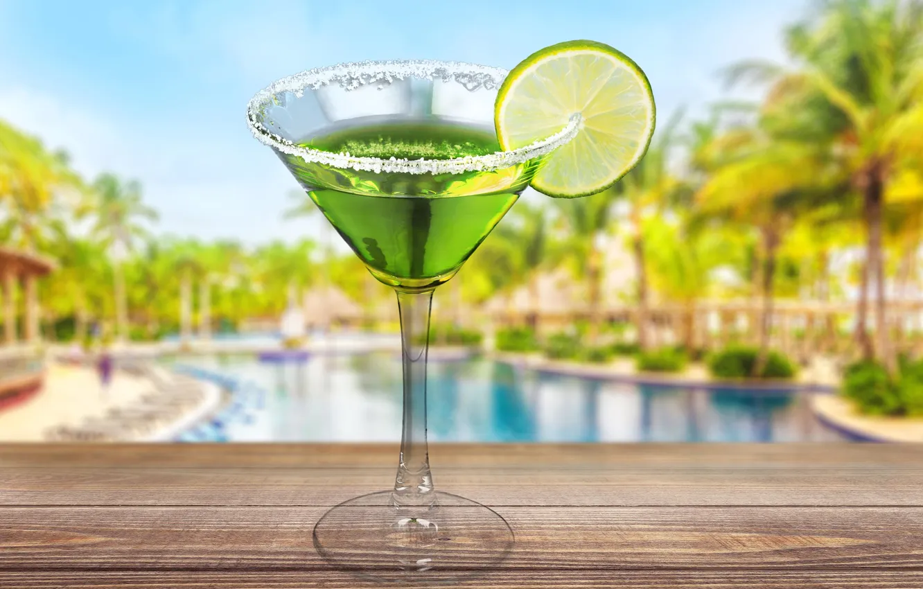 Photo wallpaper sea, beach, palm trees, cocktail, summer, beach, sea, paradise