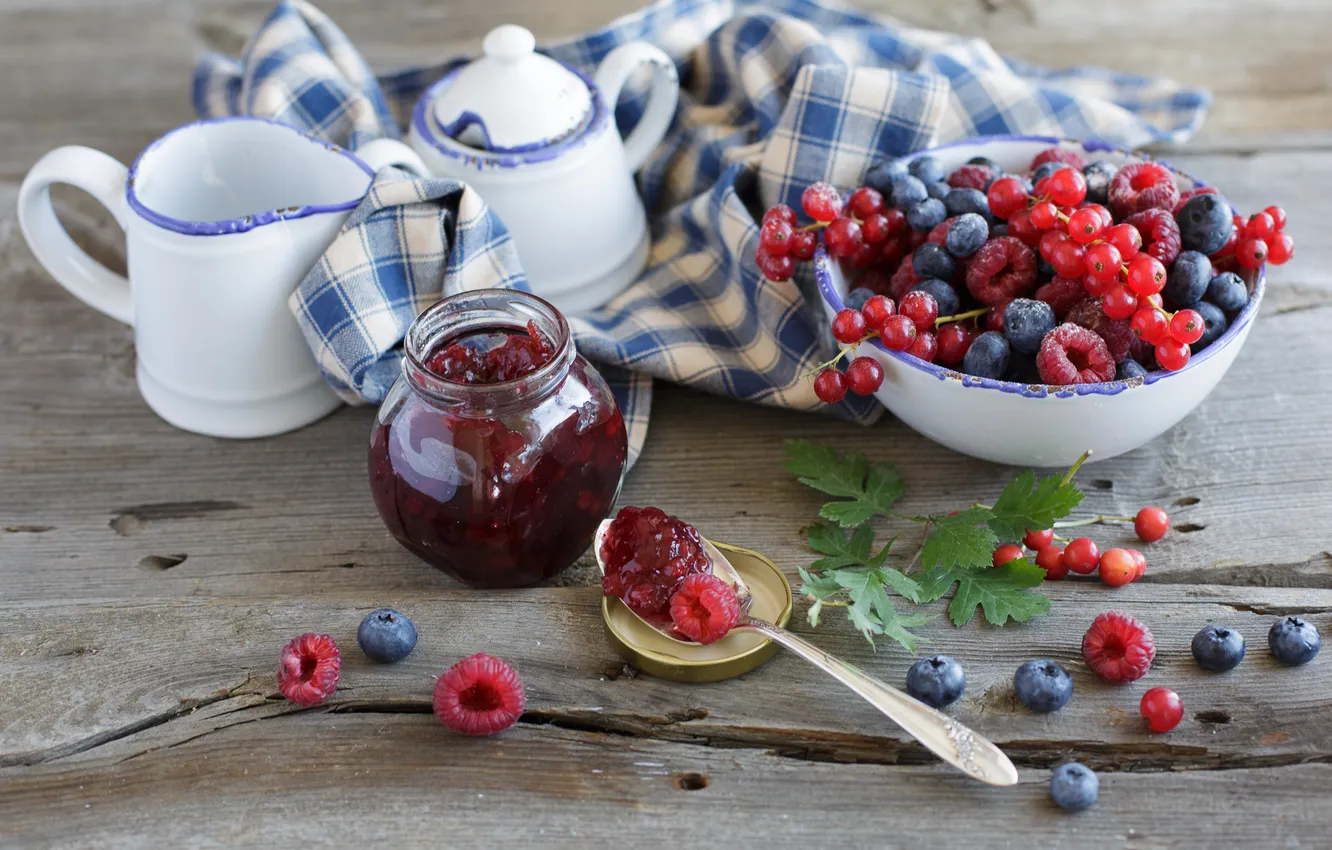 Photo wallpaper berries, still life, jam