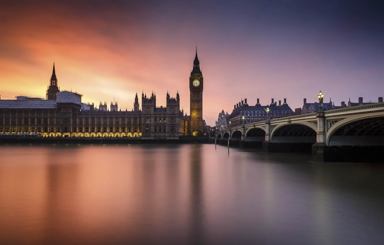 Photo wallpaper Sunset, London, England, Big Ben, Whitehall