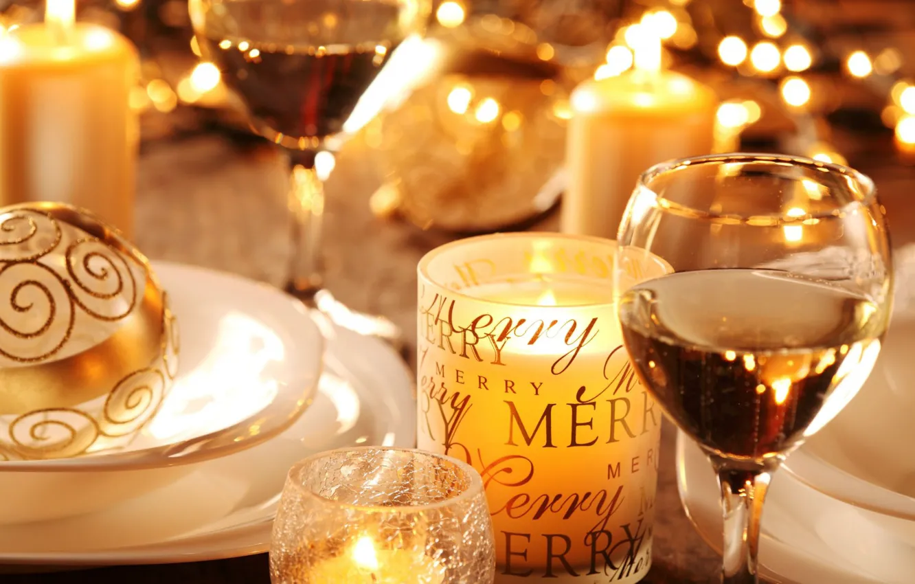 Photo wallpaper glasses, champagne, decor, holiday, CHRISTMAS