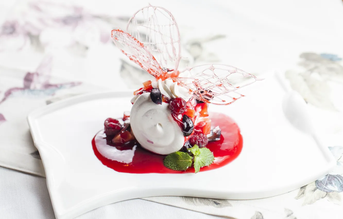 Photo wallpaper berries, dessert, decor, meringue