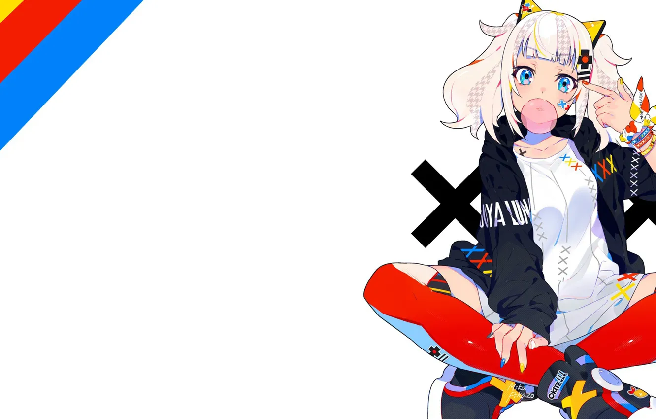 Photo wallpaper girl, bubbles, anime, chewing gum, Kaguya Luna