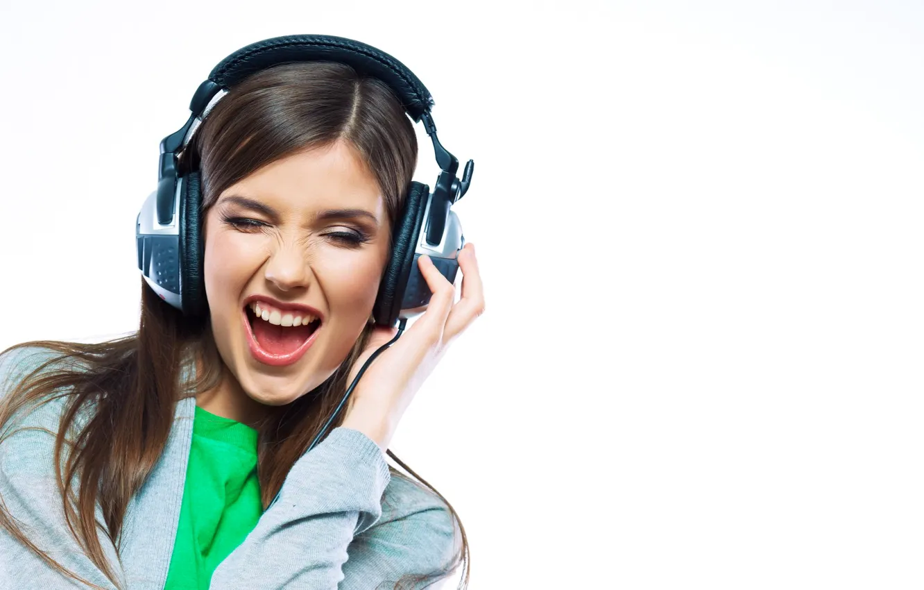 Photo wallpaper girl, music, headphones, delight