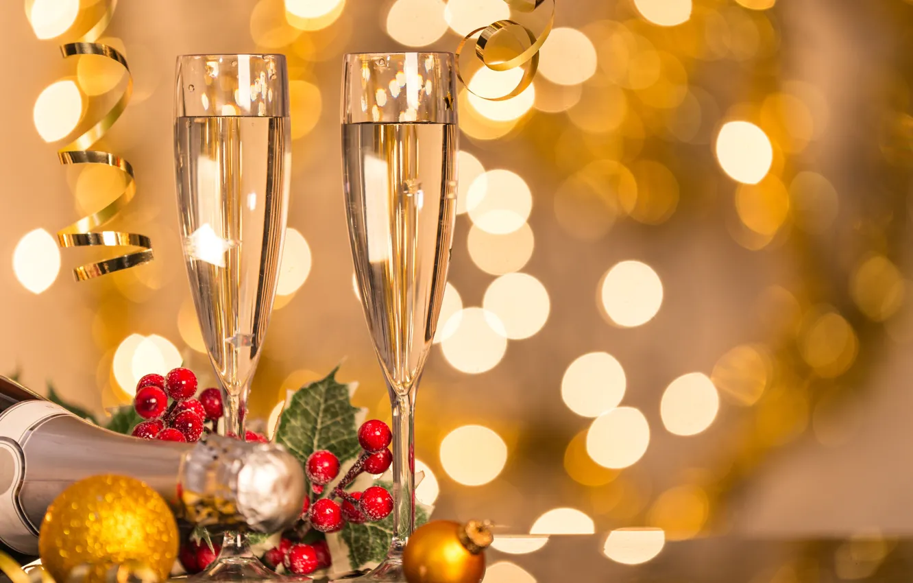 Photo wallpaper background, holiday, glasses, New year, champagne
