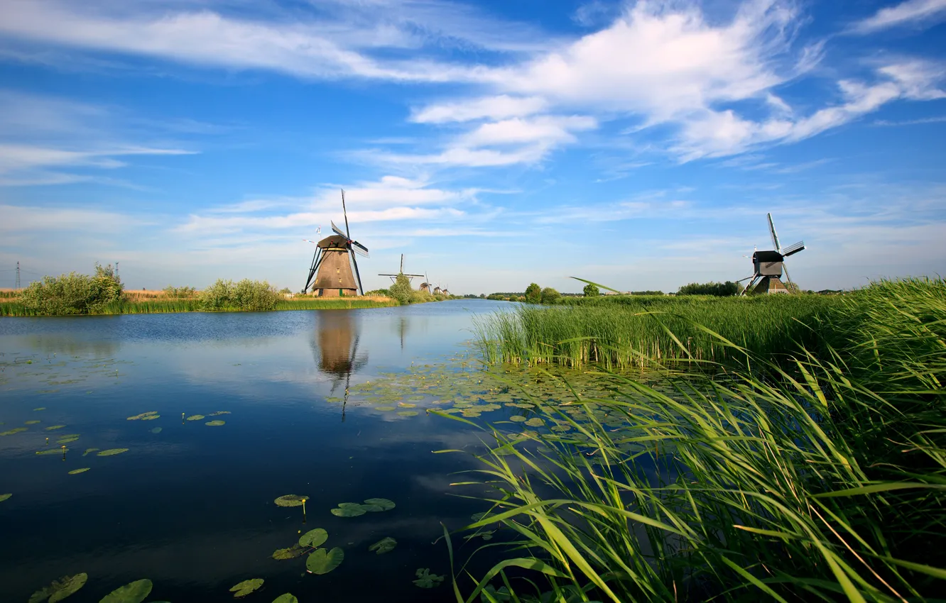 Photo wallpaper river, channel, mill, Holland