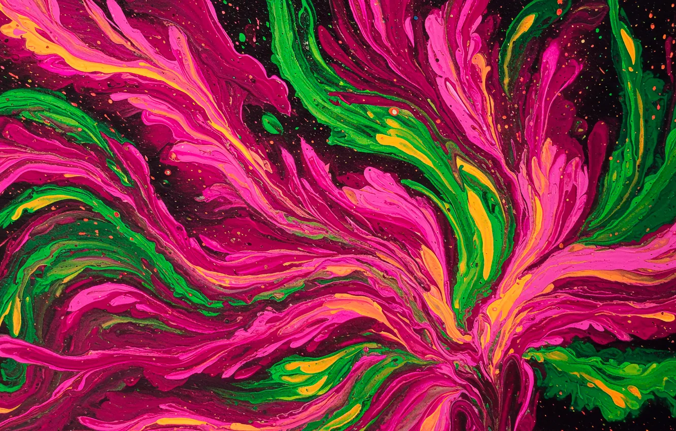 Photo wallpaper squirt, bright, abstraction, green, the dark background, pink, green, abstract