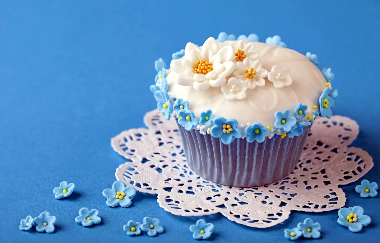 Photo wallpaper background, flowers, cupcake