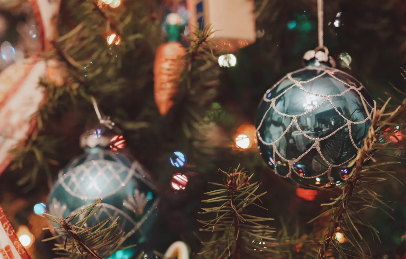 Photo wallpaper decoration, toy, tree, new year, toys, bokeh, bokeh, Christmas tree