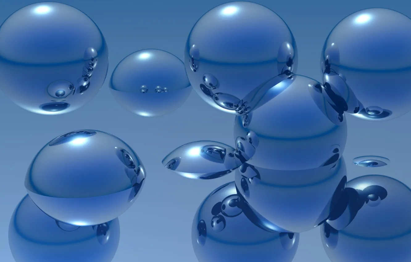 Photo wallpaper water, reflection, rendering, balls, sphere, metallic, dip, Wallpaper from lolita777