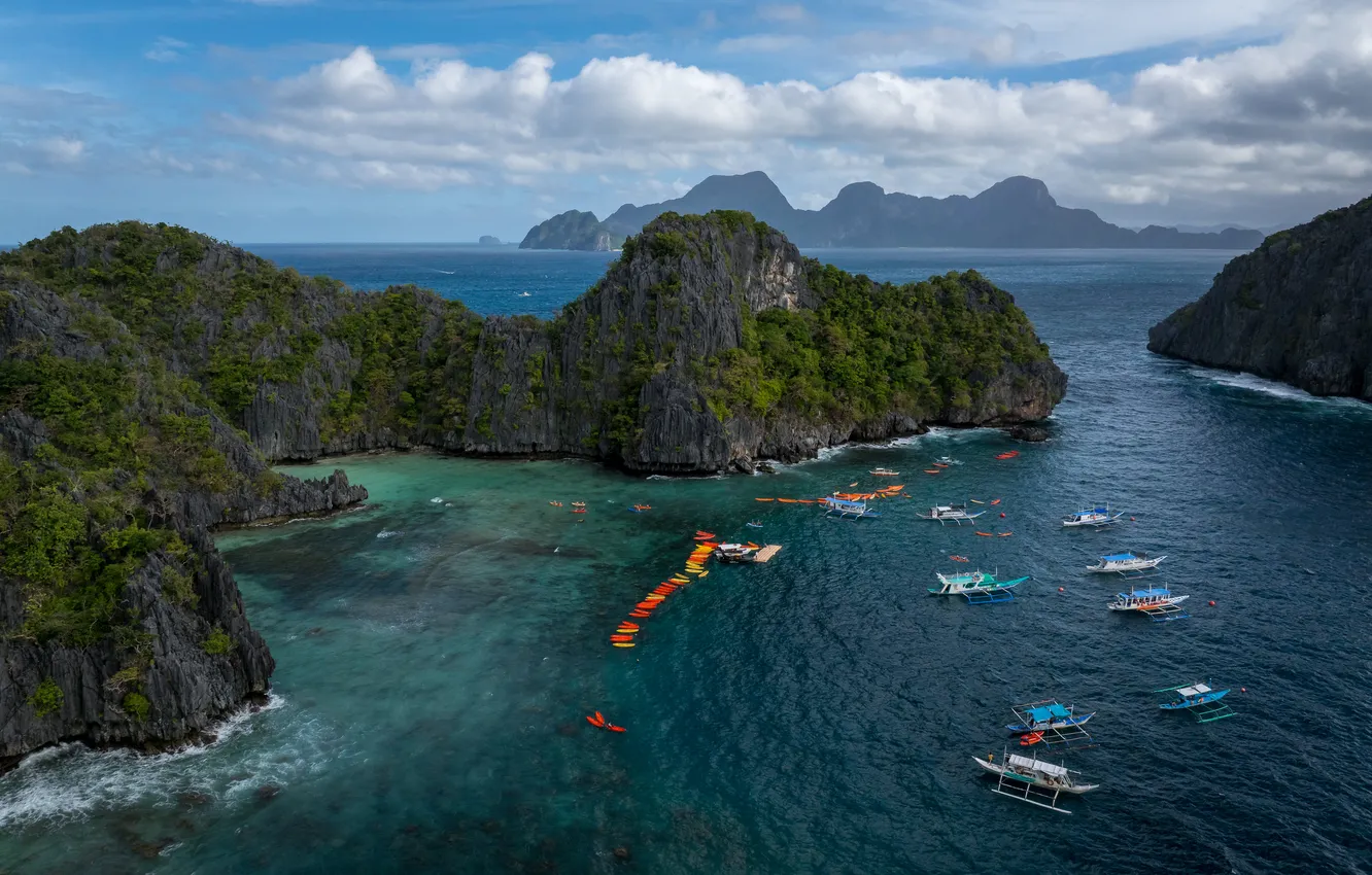 Photo wallpaper sky, sea, clouds, Asia, islands, Trimaran, tropic, Sap