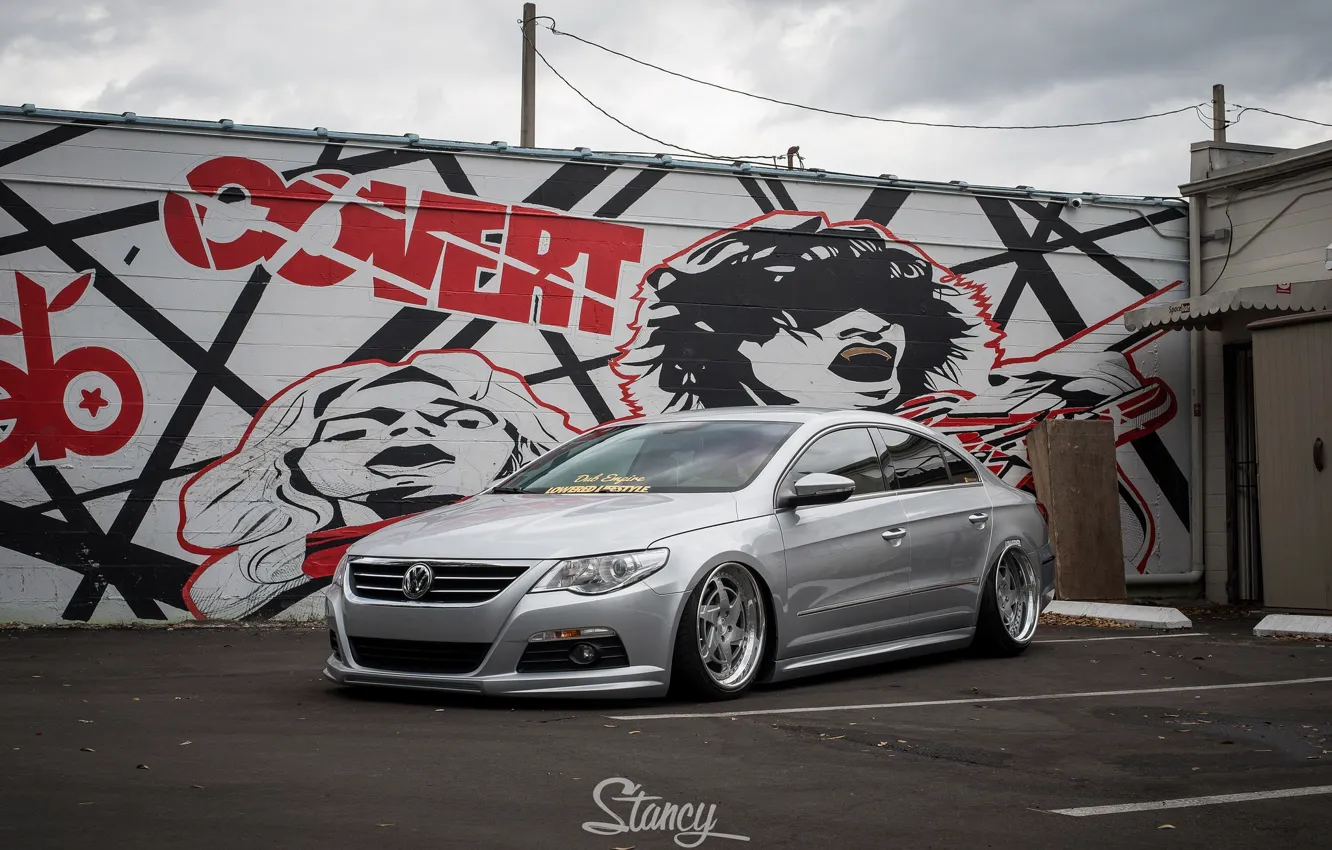 Photo wallpaper Volkswagen, graffiti, Germany, tuning, low, stance, Passat, street art