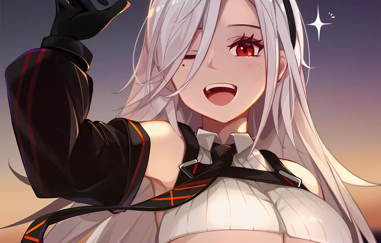 Photo wallpaper girl, sexy, cleavage, blouse, long hair, boobs, anime, beautiful