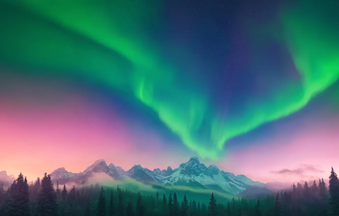 Photo wallpaper Aurora, sky, landscape