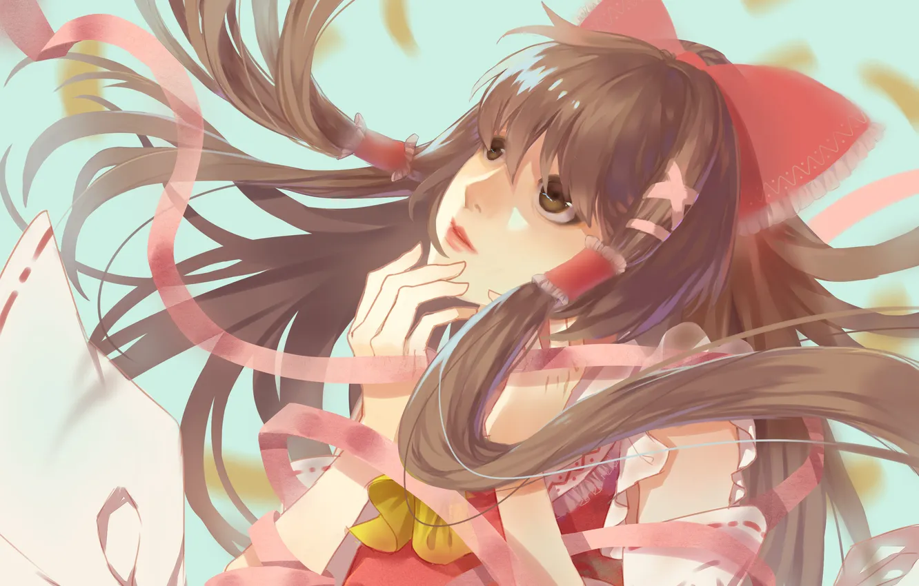 Photo wallpaper look, leaves, girl, reverie, touhou, art, sevennine, Hakurei Reimu