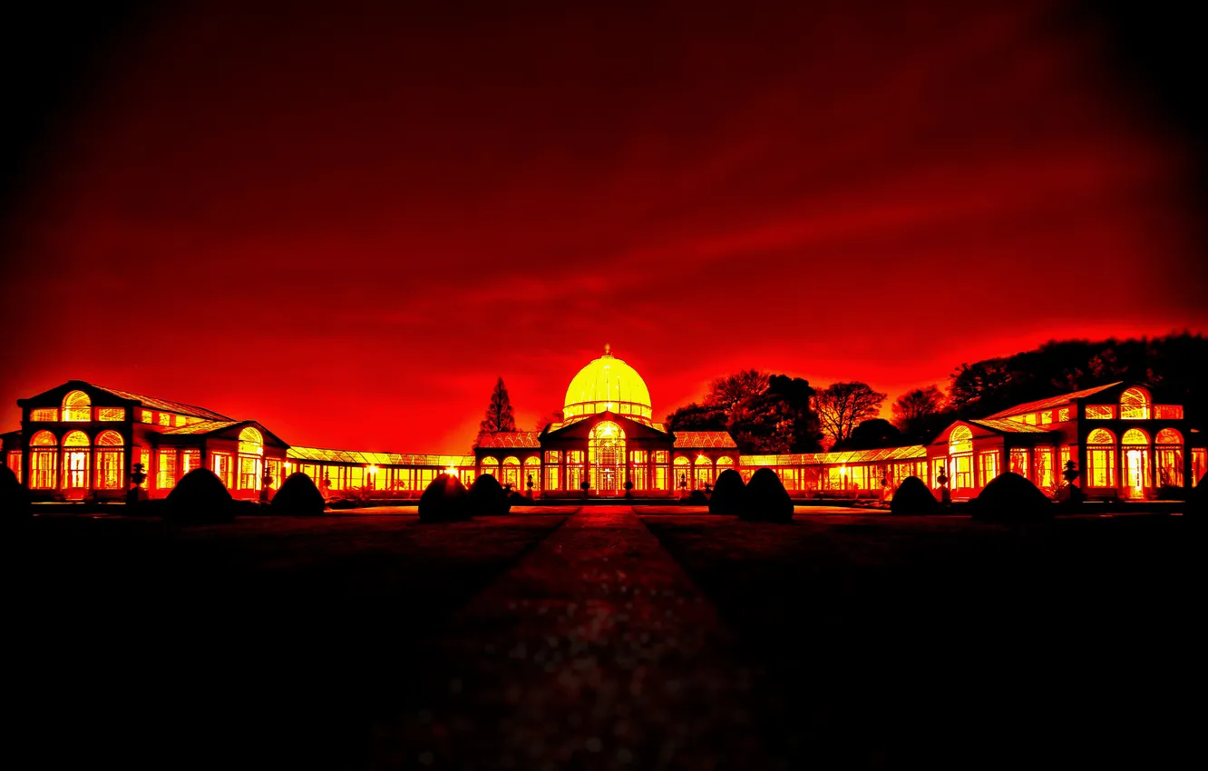 Photo wallpaper landscape, night, lights, house, England, London, the dome, Palace