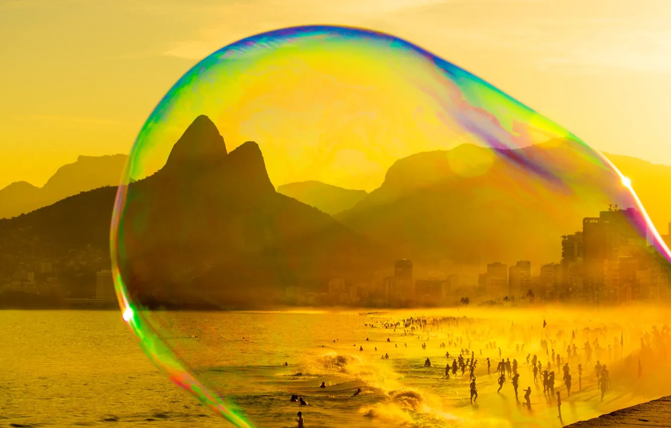 Photo wallpaper sea, beach, mountains, Brazil, Rio de Janeiro, bubble, Ipanema