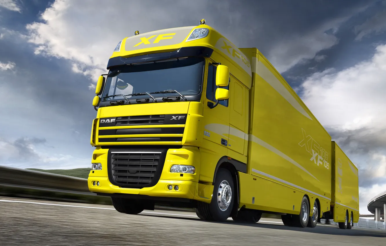 Photo wallpaper Truck, Yellow, Yellow, Truck, The trailer, DAF, Ixef, 105